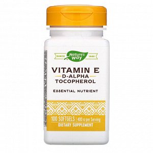 Витамин E Nature's Way, Витамин E, 400 МЕ, 100 жидких гелевых капсул
d-альфа токоферол
Антиоксидант
400 МЕ
Витамин E - мощный антиоксидант, поддерживающий защиту/восстановление клеток, а также здоровь