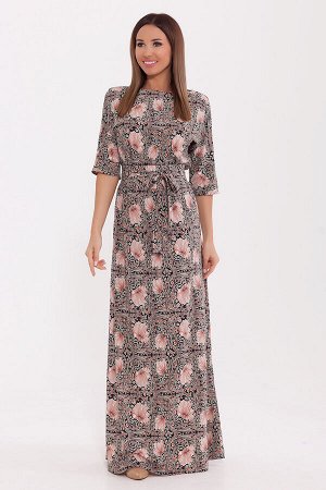 Платье Черный/персиковые цветы