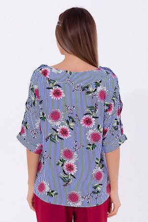 Блузка Синий/розовые цветы