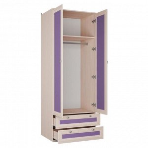 Шкаф для детской с ящиками Бриз 800х570х2150 Дуб выбеленный/Фиолетовый/корпус Дуб выбеленный   51986