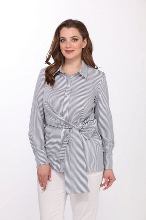 Блузка Хлопок-100 Рост: 164 см. блузка женская , нарядная , полуприлегающего силуэта из текстильной ткани с принтом в мелкую полоску . Блузка длиной ниже линии бедер . Рукав втачной длинный , по низу 