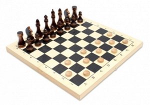 Набор 2 в 1 малый. Шахматы гроссмейстерские+Шашки деревянные, с доской, 42*21см