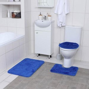 Набор ковриков для ванны и туалета , 3 шт: 36?43, 40?50, 50?80 см, цвет синий
