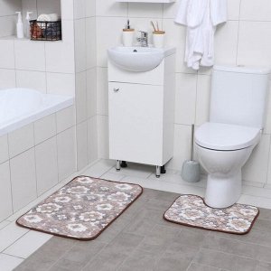 Набор ковриков для ванны и туалета Доляна «Бежевая фантазия», 2 шт: 40x50, 50x80 см
