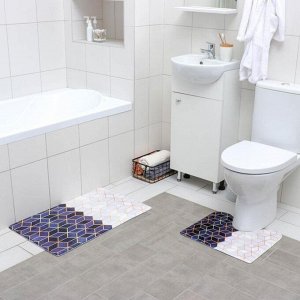 Набор ковриков для ванны и туалета Доляна «Геометрия», 2 шт: 40x45, 45x75 см