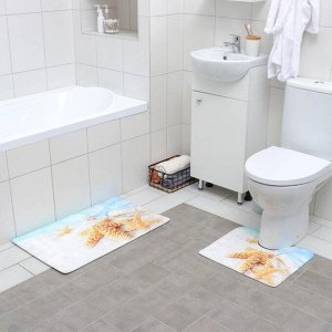 Набор ковриков для ванны и туалета Доляна «Звёзды на песке», 2 шт: 40x45, 45x75 см