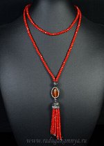 Сотуар из циркона с кварцем тонир. и марказитами, цв.красный, 75см.