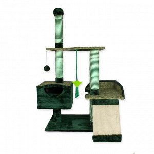 Комплекс для кошек "Зооник", многоуровневый с горкой, сизаль, 94 х 52 х 138 см, зелёный