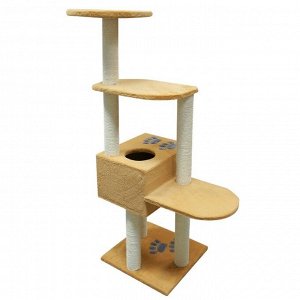 Комплекс для кошек "Зооник" 4-хэтажный, с аппликацией,  46 х 76 х 151 см, бежевый