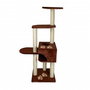 Комплекс для кошек "Зооник" 4-хэтажный, с аппликацией,  46 х 76 х 151 см, коричневый