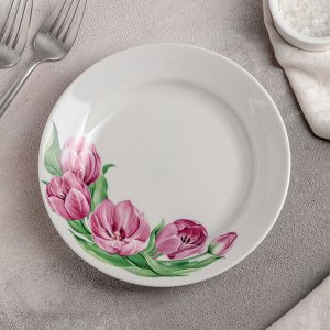 Тарелка мелкая «Розовые тюльпаны», 17,5 см