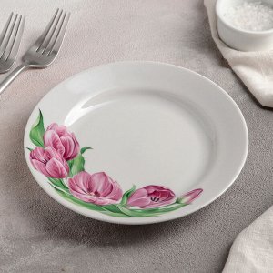 Тарелка мелкая «Розовые тюльпаны», d=17,5 см