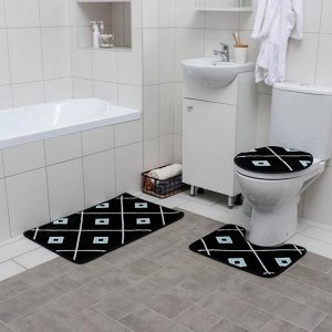 Набор ковриков для ванны и туалета Доляна «Плитка», 3 шт: 50x80, 50x40, 43x38 см