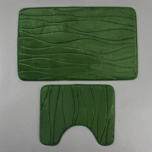 Набор ковриков для ванной и туалета Доляна «Водоросли», 2 шт: 40?50, 50?80 см, цвет зелёный