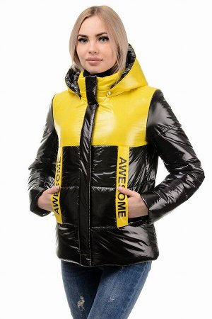 Демисезонная куртка «Хелен», 42-48, арт.288 черно-желтый