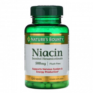 Nature's Bounty, Ниацин, не вызывающий покраснения, 500 мг, 120 капсул