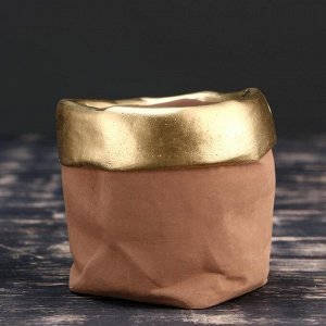 Кашпо керамическое "Мешочек", золотистое 12*10,5см