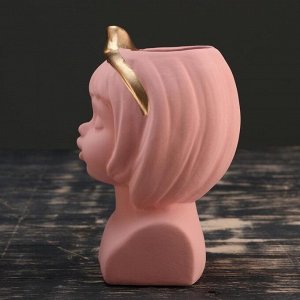 Кашпо керамическое "Девочка с золотым бантом", розовое 19*9см