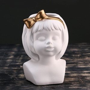 Кашпо керамическое "Девочка с золотым бантом", белое 19*9см