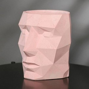 Кашпо полигональное из гипса «Голова», цвет розовый, 16 ? 20 см