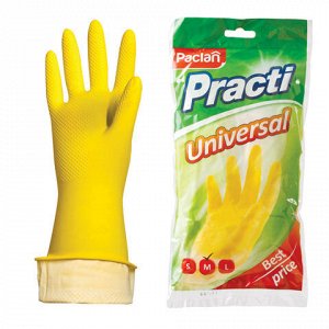 Перчатки хозяйственные резиновые PACLAN “Universal“, с х/б напылением, размер M (средний), желтые