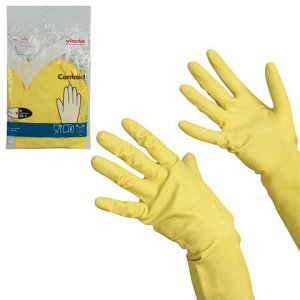 Перчатки хозяйственные резиновые VILEDA “Контракт“ с х/б напылением, размер M (средний), желтые, 101017
