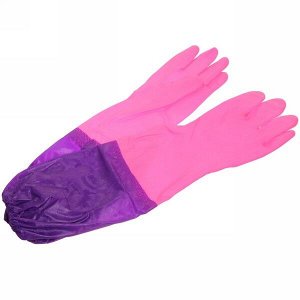 Перчатки резиновые "Флора" розовые 50см с флисовой подкладкой и удлиненными рукавами ДоброСад
