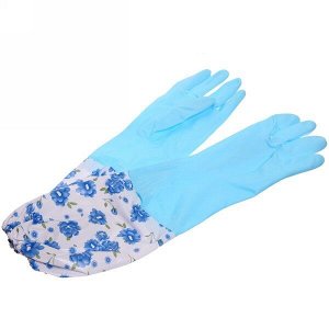 Перчатки резиновые "Садовник" голубые 45см с флисовой подкладкой и удлиненными рукавами ДоброСад