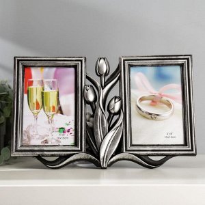 Фоторамка-коллаж на 2 фото 10x15 см «Тюльпаны», т. серебро, 20x31 см