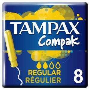 TAMPAX Compak Женские гигиенические тампоны с аппликатором Regular Single 8шт