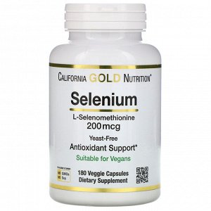 California Gold Nutrition, Селен, бездрожжевой, 200 мкг, 180 растительных капсул