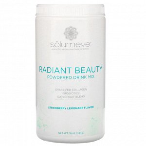 Solumeve, Radiant Beauty, сухая смесь для приготовления напитка с экологически чистым коллагеном, пробиотиками и суперфруктами, клубничный лимонад, 454 г (16 унций)