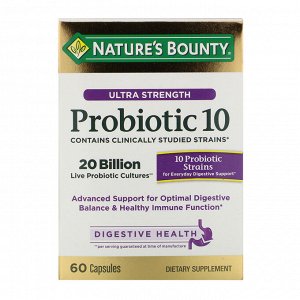 Nature&#x27 - s Bounty, Ultra Strength Probiotic 10, 20 Billion Live Cultures, 60 Capsules