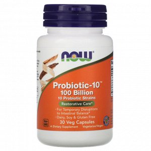 Now Foods, Probiotic-10, восстановление, 100 млрд, 30 растительных капсул