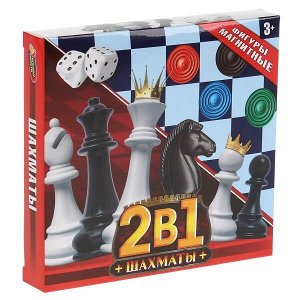 1704K633-R Шахматы магнитные, 2в1 (шахматы + наст.игра) в кор. 16*15*3см Играем вместе в кор.2*72шт