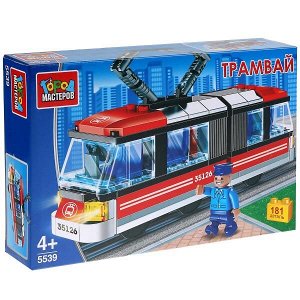 5539-KK Конструктор трамвай с гармошкой, с фигуркой, 181дет. в кор. "Город мастеров" в кор.2*18шт