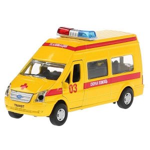 SB-13-02-A-WB Машина металл FORD Transit реанимация 13см, свет+звук, инерц. в кор. Технопарк в кор.2*24шт