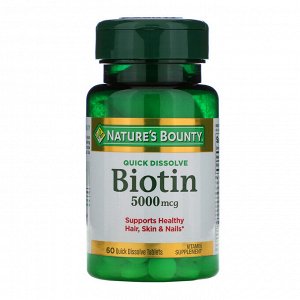 Nature&#x27 - s Bounty, Biotin, 5,000 mcg, 60 Quick Dissolve Tablets