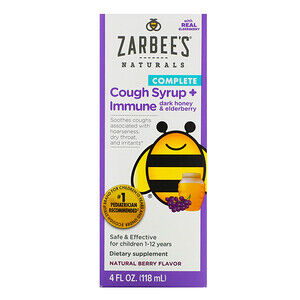 Zarbee's, добавка для детей, сироп от кашля + средство для укрепления иммунитета, темный мед и бузина, со вкусом ягод, 118 мл
