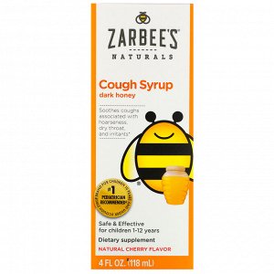 Zarbee's, Детский сироп от кашля, темный мед, для детей от 12 месяцев, натуральный вишневый вкус, 118 мл (4 жидк. унции)