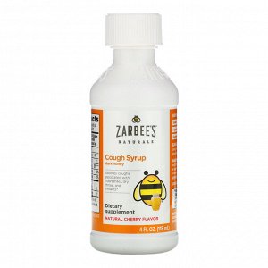 Zarbee's, Детский сироп от кашля, темный мед, для детей от 12 месяцев, натуральный вишневый вкус, 118 мл (4 жидк. унции)