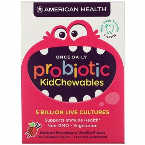 American Health, KidChewables, пробиотик для детей, натуральный вкус клубники и ванили, 5 млрд живых культур, 30 жевательных таблеток
