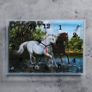 Часы настенные, серия: Животный мир, "Кони", 25х35 см