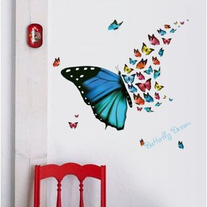 Наклейка пластик интерьерная "Полёт бабочек" 30х60 см