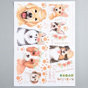 Наклейка пластик интерьерная "Собаки в цветочных венках" 50х70 см