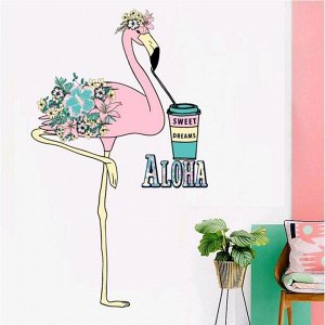 Наклейка пластик интерьерная "Фламинго с цветами" 50х70 см 5067748