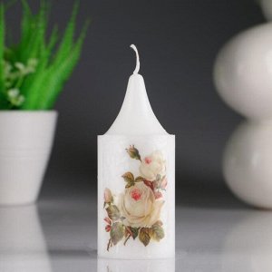 Свеча- цилиндр "Кремовая роза" белая, с декором, 4?10 см