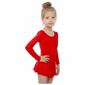 Купальник гимнастический с юбкой, с длинным рукавом, размер 32, цвет красный