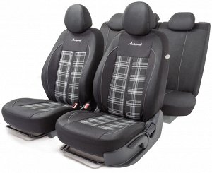 Авточехлы Polo GTi,  материал жаккард, 2 мм поролон, новое лекало - 3D крой, 11 предметов,  валики для быстрой фиксации переднего ряда, 5 подголовников, 2 молнии, AIRBAG, чёрн./серый,