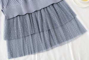 Удлиненный свитер+юбка,серый